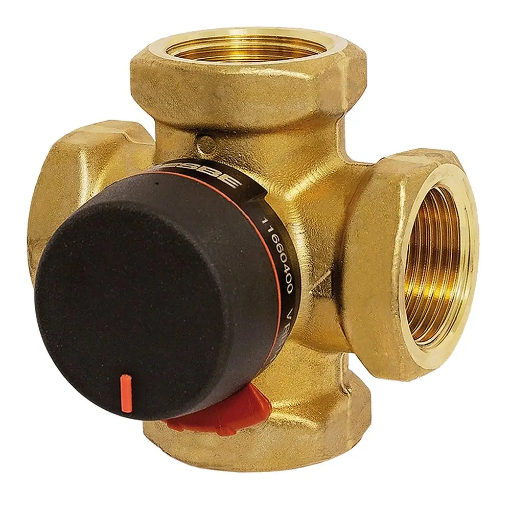 Brass-Mischer mit einer Bedienknopf von ESBE, mit mehreren Anschlussmöglichkeiten, zur Steuerung des Medienflusses in Heizungs- oder Systems.